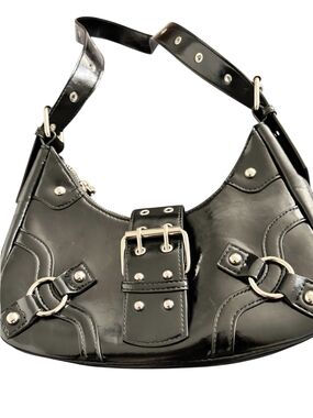 Y2K Black Patent Buckle Shoulder Bag